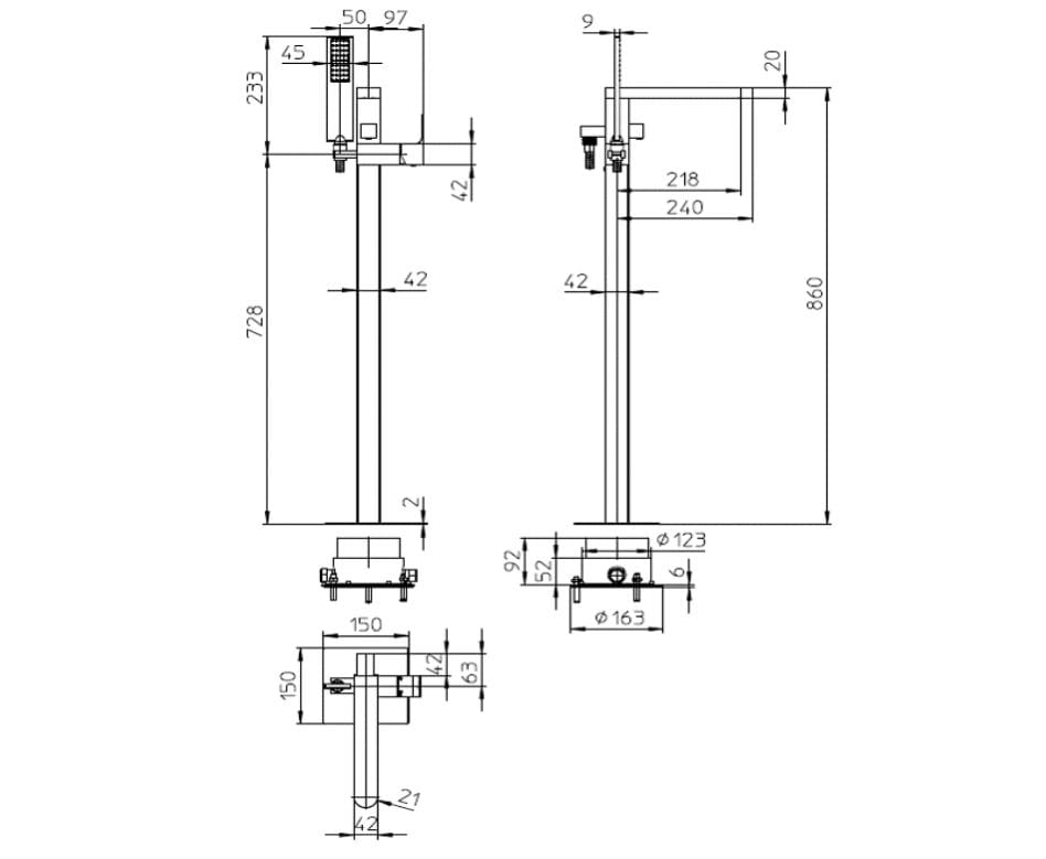 Смеситель для ванны из хромированной латуни Bossini Gillo ARCH-00121010 - Вид №3