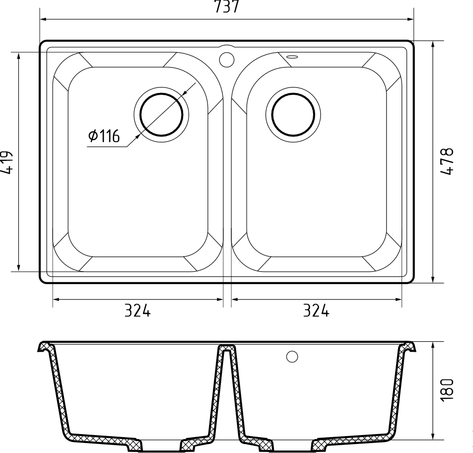 Кухонная мойка Кварц QUARZ S428 GranFest 15-S428 - Вид №2