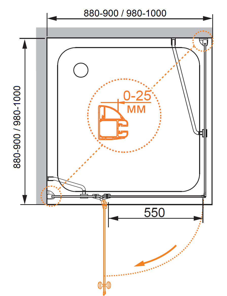 Душевой уголок CEZARES VERONA-W-A-1-90-P-Cr-R - Вид №4