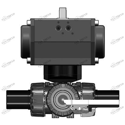 SANIT 227285381200110 3-ходовой шаровой кран ТКД, ПП, д 20 - 63 г, ПЭ Л.С. гнездо, Т отверстия, С.А 