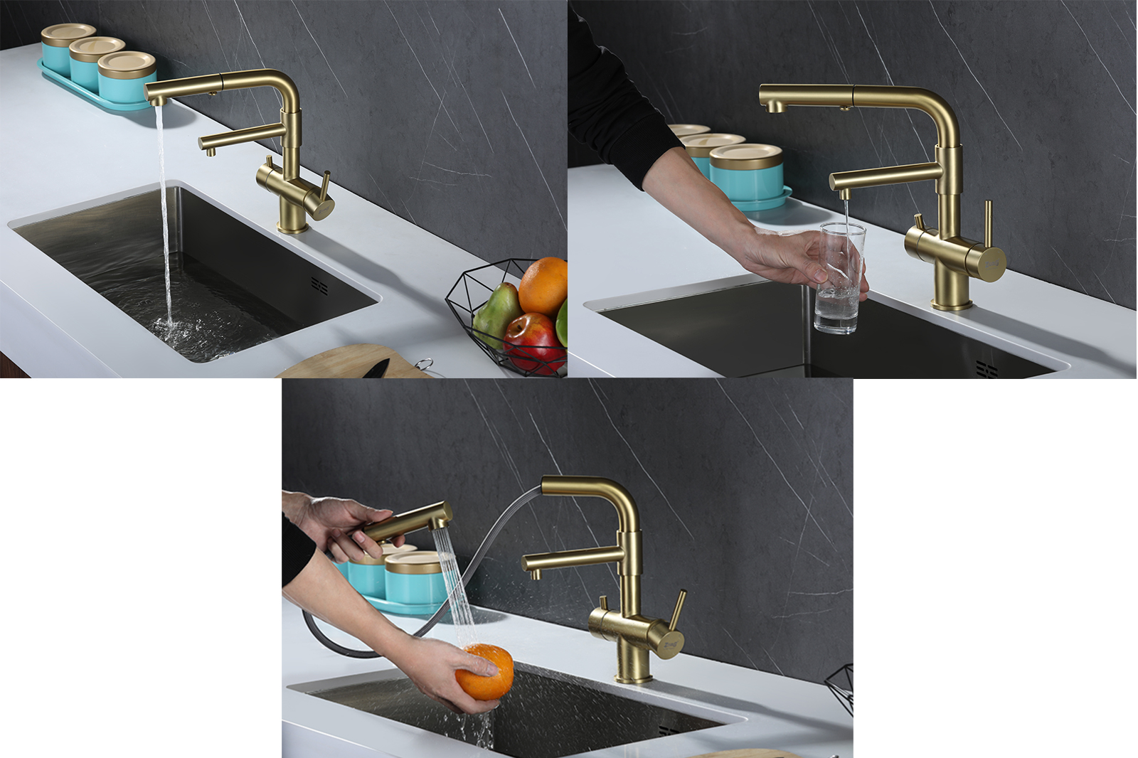 Смеситель ZorG Inox SZR-3216 BRONZE для кухонной мойки, бронза - Вид №1