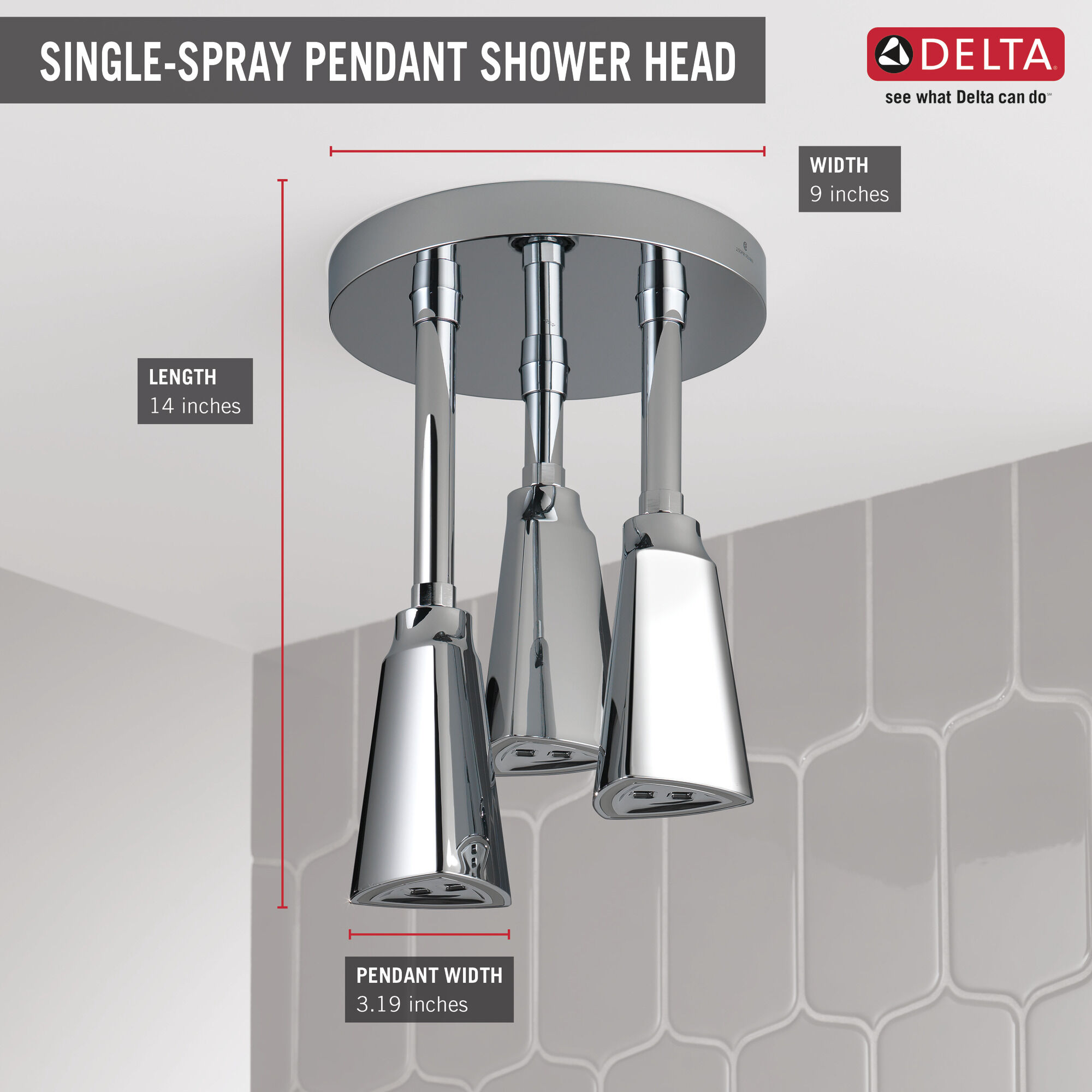 57140-KS25-L Подвесная душевая лейка Raincan со светодиодной подсветкой H2Okinetic® Delta Faucet Universal Showering Черный нержавеющий  - Вид №3