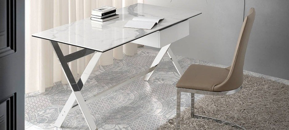 Письменный стол с ящиком мраморный Angel Cerda от Angel Cerda ANGEL CERDA  147521 Белый;хром  - Вид №1