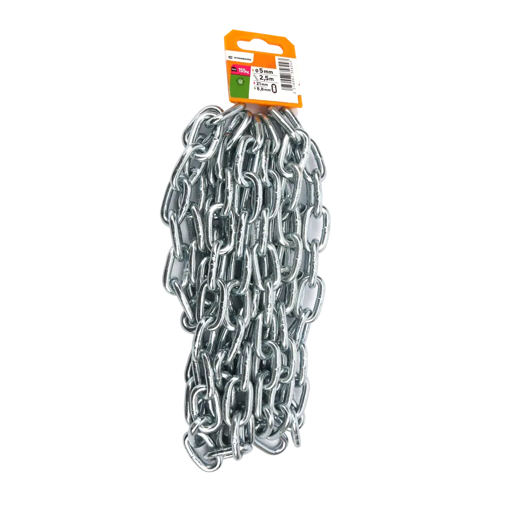 Цепь Standers оцинкованная сталь короткое звено 5 мм 2.5 м/уп STLM-2000831 - Вид №3