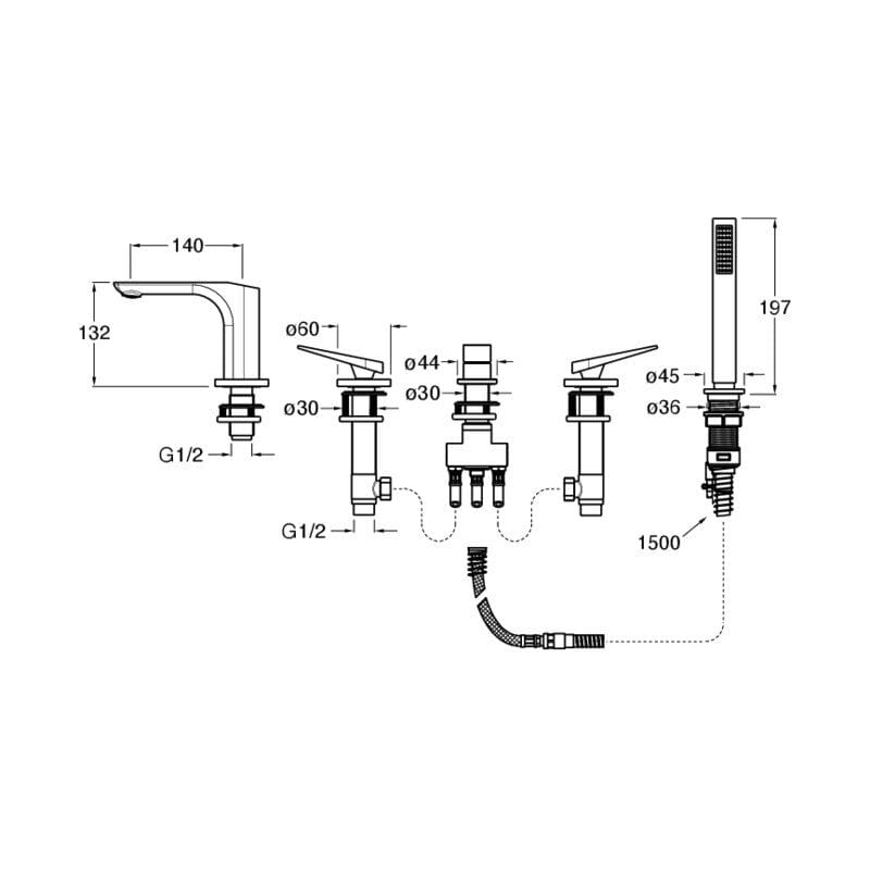 Набор для ванны с 5 отверстиями и ручным душем CRISTINA Rubinetterie Blade ARCH-00105770 - Вид №2