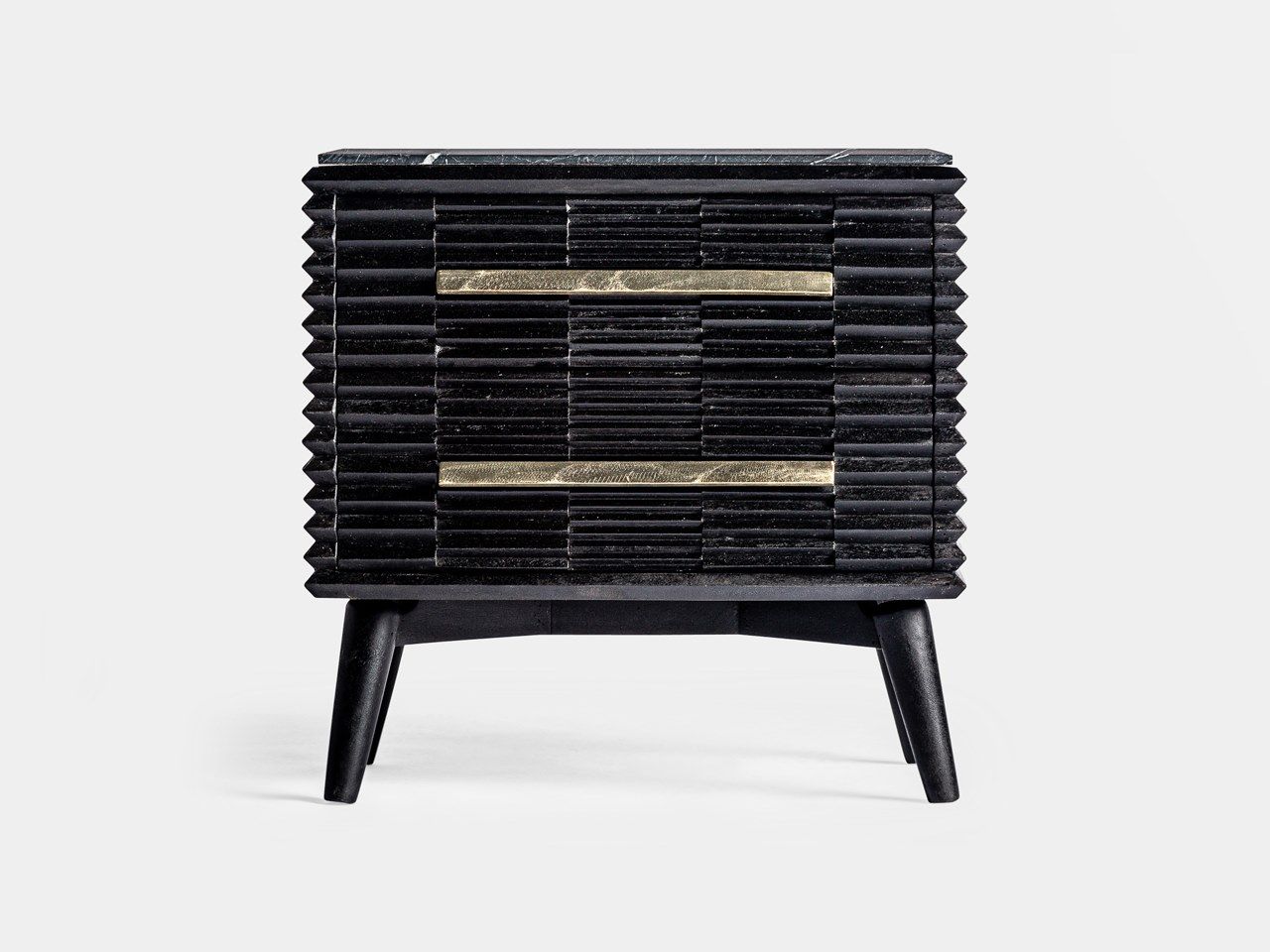 Тумбочка из дерева манго и мрамора с ящиками Vical Home Plissé Wood ARCH-00043665