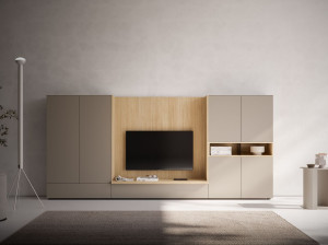 Оборудованная деревянная секционная стена с подставкой для телевизора