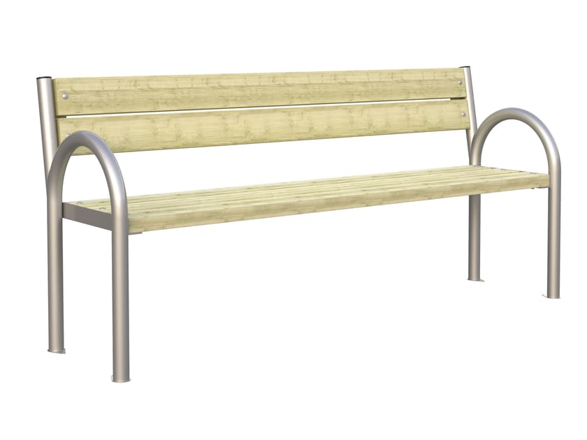 Стальная и деревянная скамья со спинкой Lazzari парк ARCH-00055197