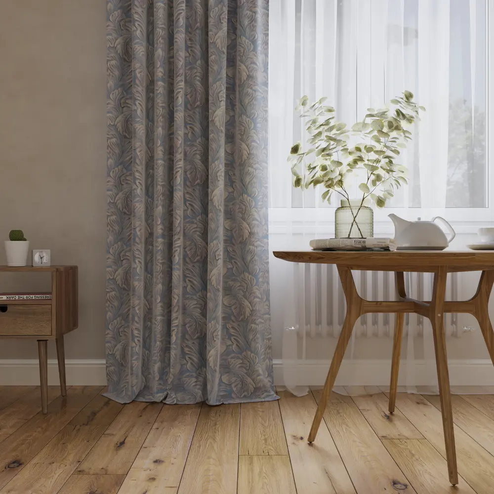 Штора на ленте блэкаут Inula 150x260 см растения цвет серо-голубой SEASONS STLM-2125811