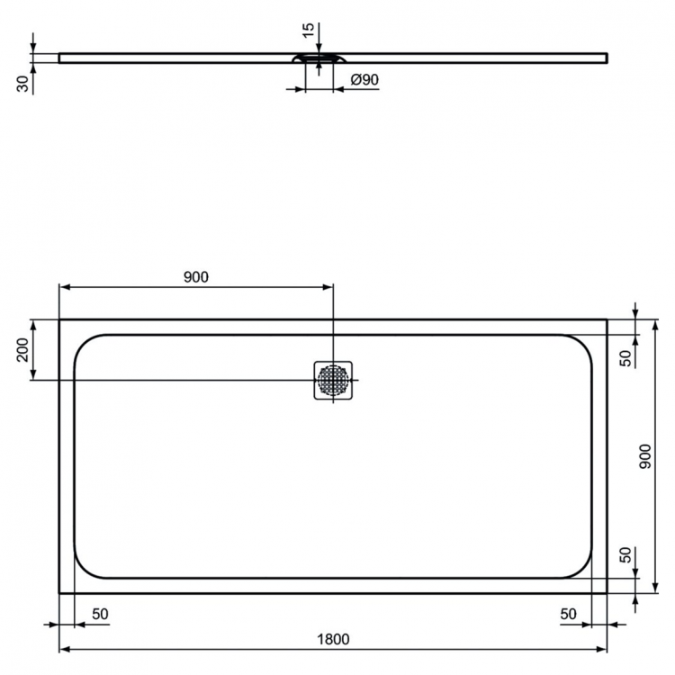 K8306FR Душевой поддон 180х90 см Ideal Standard ULTRAFLAT S  - Вид №2