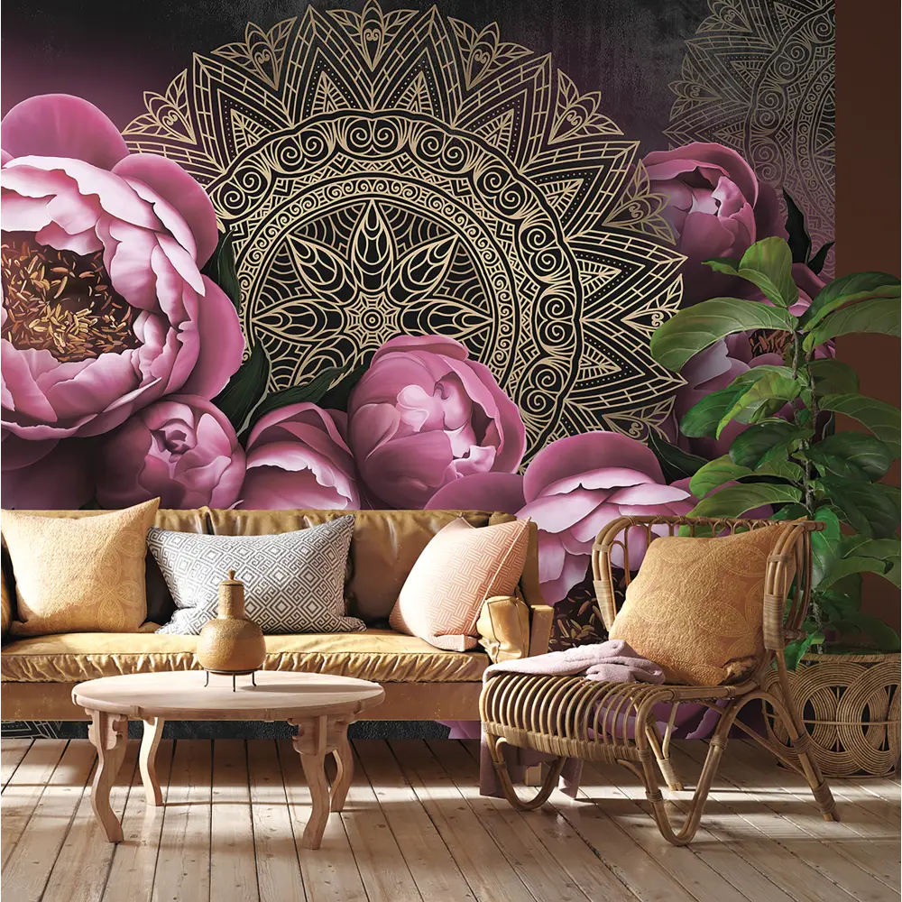 Фотообои Мандала в пионах флизелиновые, 400x270 см, L13-208 FBRUSH 3D FLIZART STLM-2138639 - Вид №1