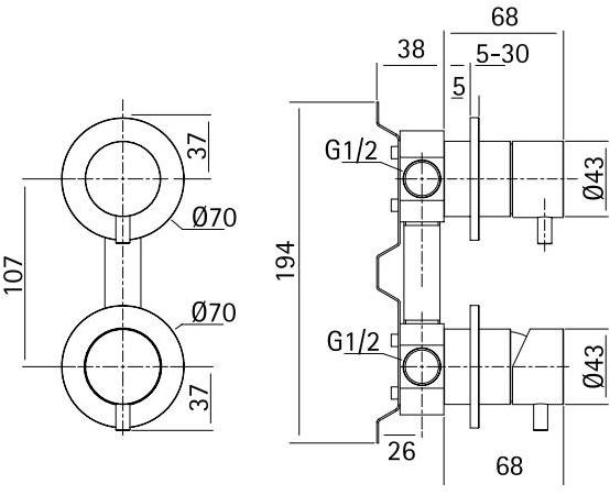 Quadrodesign Смеситель для душа на 2 отверстия Source sun-id-1454440 - Вид №1