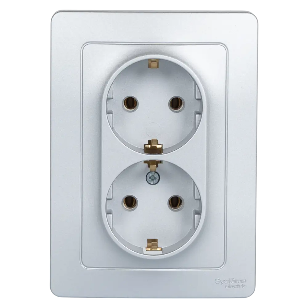 Розетка двойная встраиваемая Systeme Electric Blanca с заземлением цвет алюминий 86728854 STLM-2180320