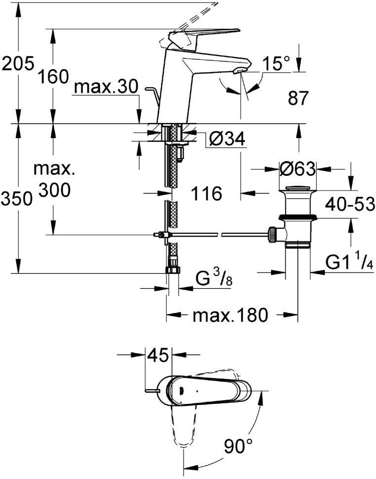 Смеситель для раковины GROHE Eurodisc Cosmopolitan с донным клапаном и энергосберегающим картриджем, хром (2338420E) - Вид №1