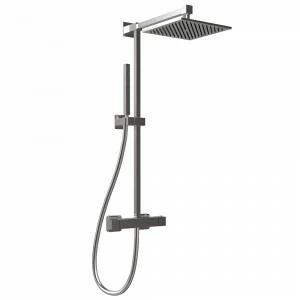 Graffio Душевая стойка из латуни с термостатическим смесителем, стальная квадратная лейка GIPZY 300 × 300 мм, одноструйный латунный душ DADO, шланг ULTRAFLEX 175 см. CD100