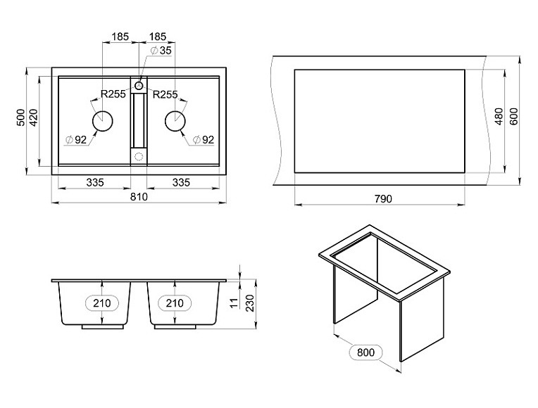 8101, БАЗАЛЬТ, кухонная мойка, кварц GRANULA 8101-ST275 - Вид №2