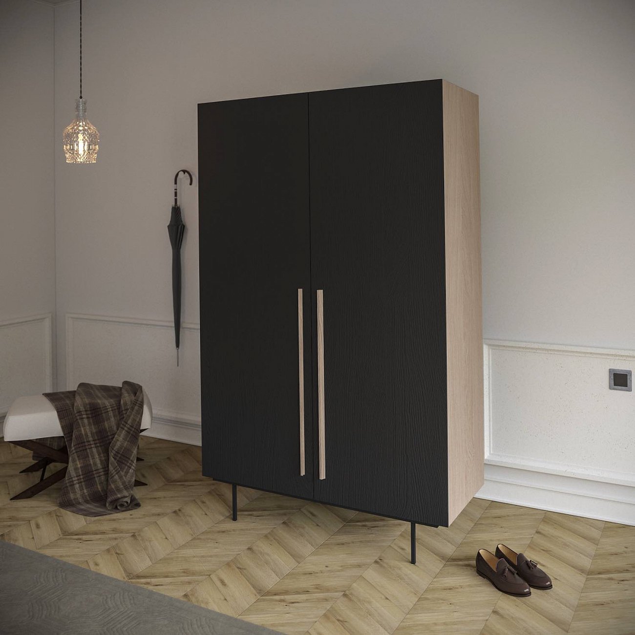 Шкаф распашной двухдверный черный Tube BRAGIN DESIGN  256528 Черный  - Вид №4