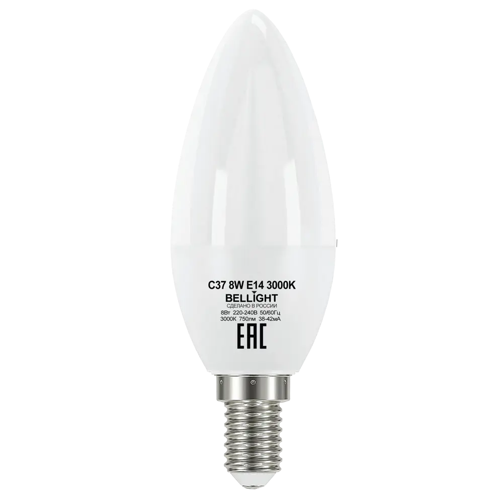 BELLIGHT LED-лампа E14 свеча 8Вт теплый свет для экономного освещения 86170886 STLM-0066666 - Вид №1