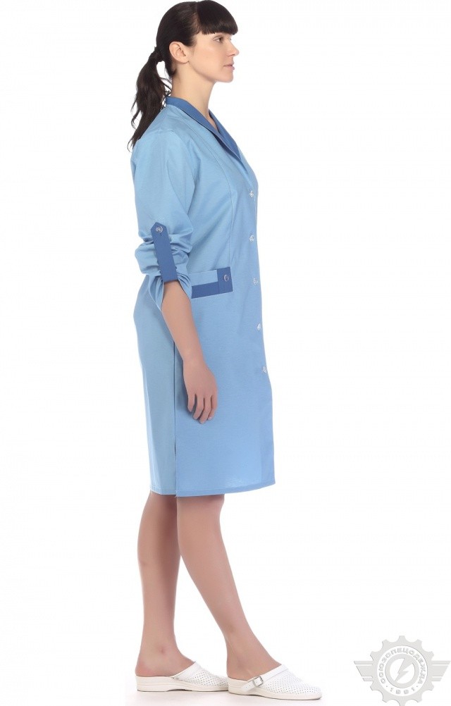 61730 Халат "Радуга" длинный рукав голубой  Одежда для обслуживающего персонала  размер 44 Спецодежда  - Вид №10
