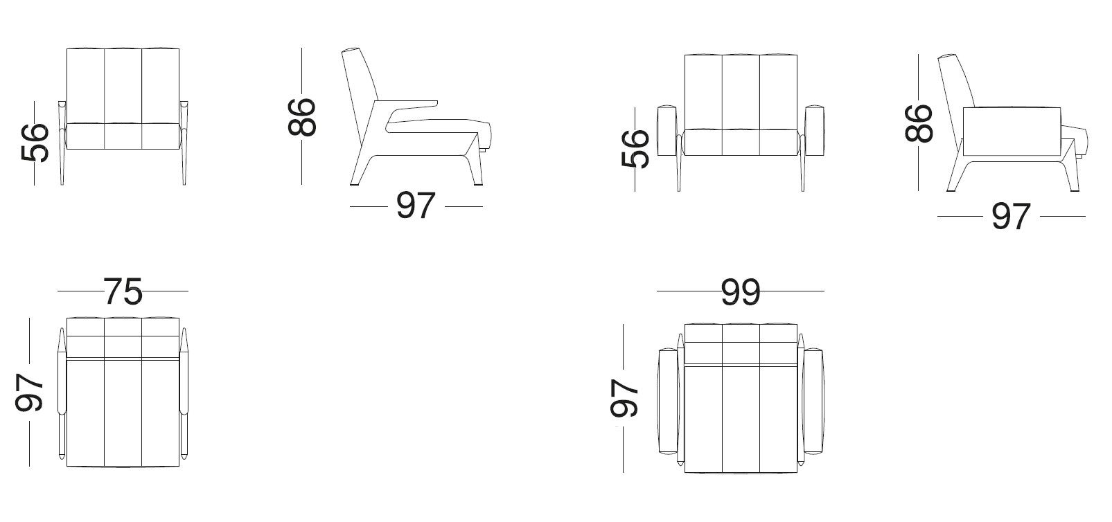 Кожаное или тканевое кресло с подлокотниками Vibieffe 50 Italo ARCH-00102949 - Вид №3