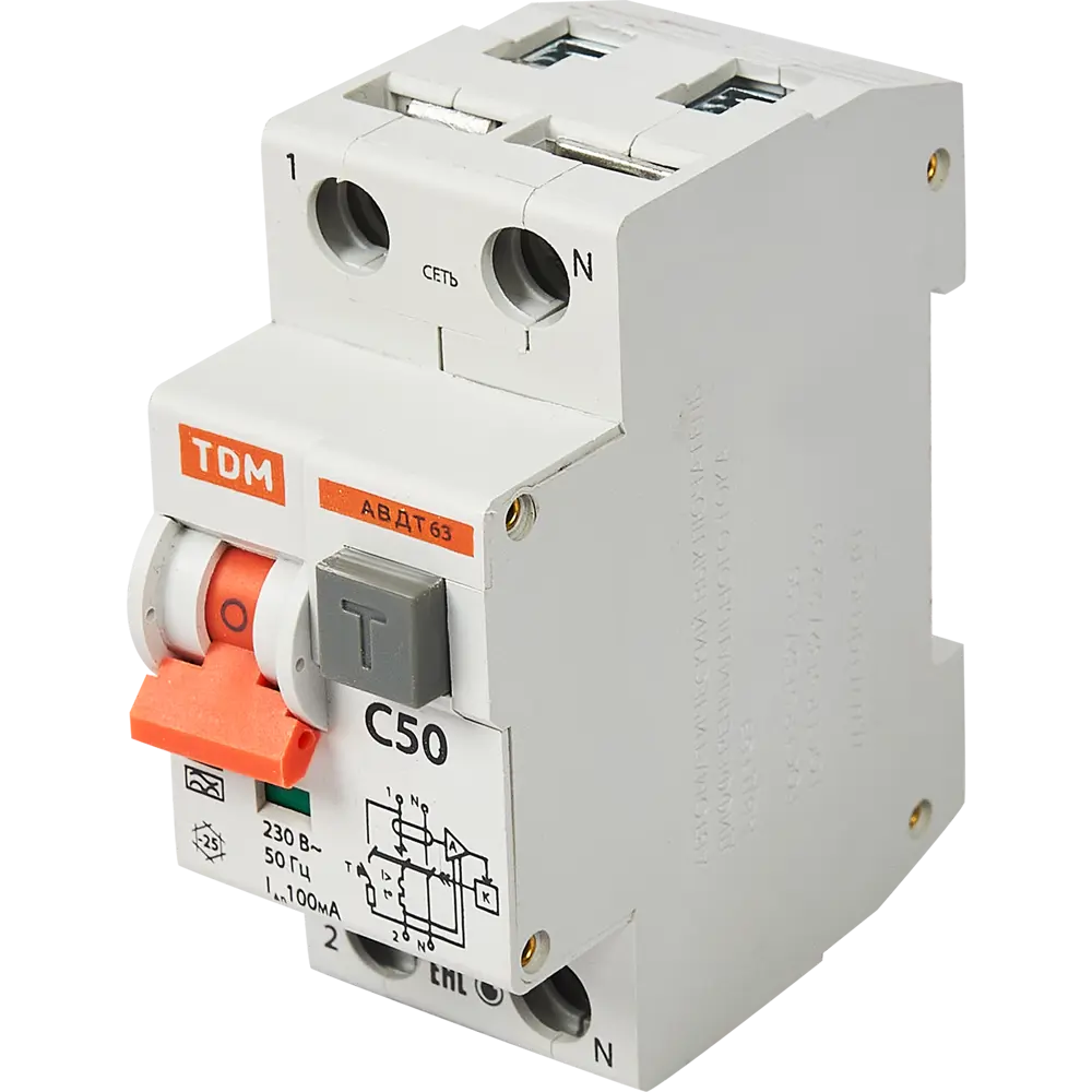 Дифференциальный автомат TDM Electric АВДТ63 1Р N 50А с защитой от утечек 84399458 STLM-1119219