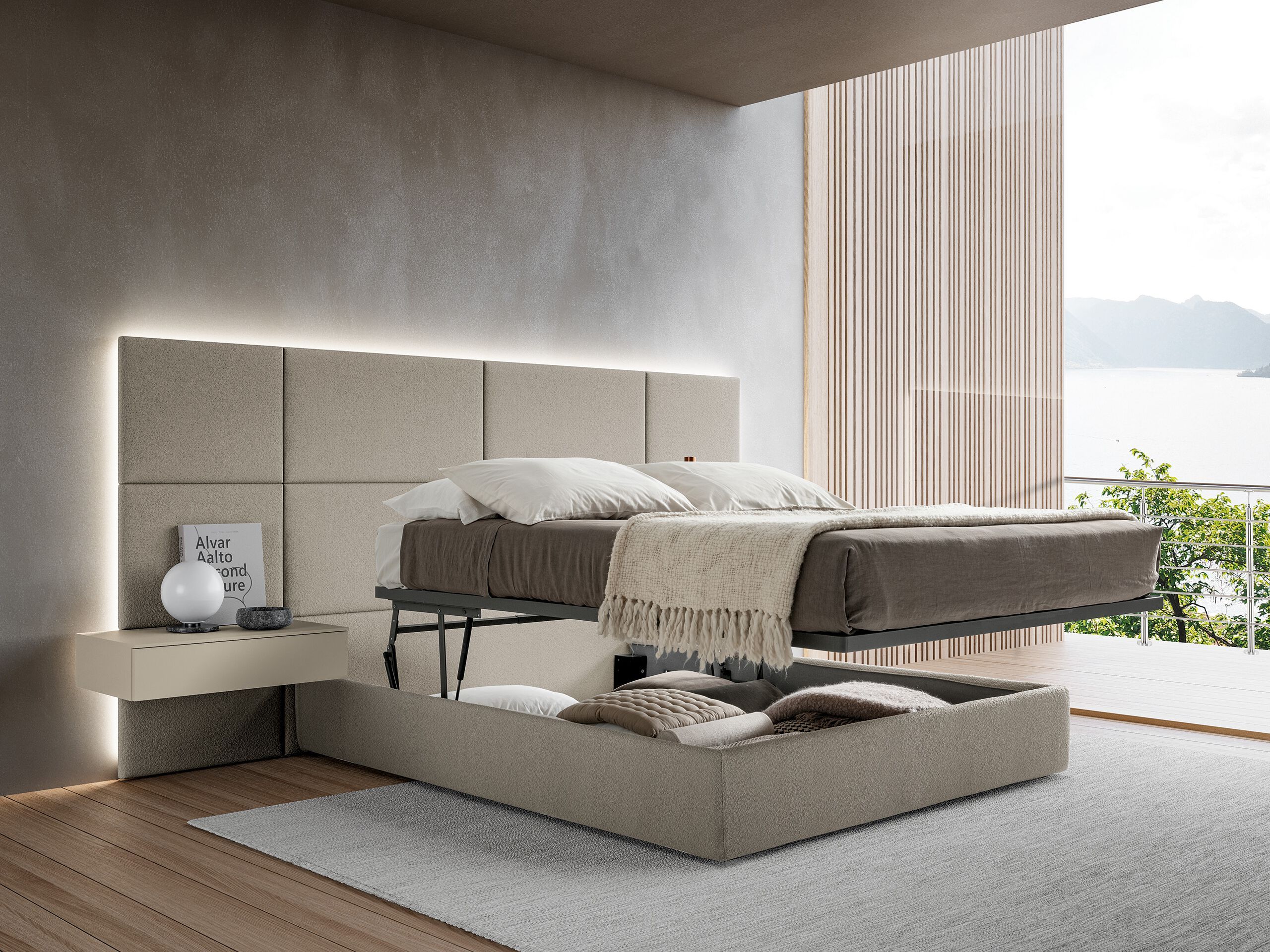 Двуспальная кровать из ткани с высоким изголовьем Adok MODULA - EASY UP ARCH-00068322