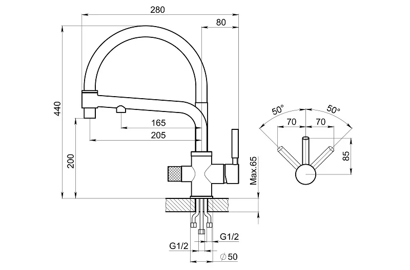 0075, ШВАРЦ (чёрный металлик), СМЕСИТЕЛЬ КУХОННЫЙ GRANULA 75-ST02 - Вид №2