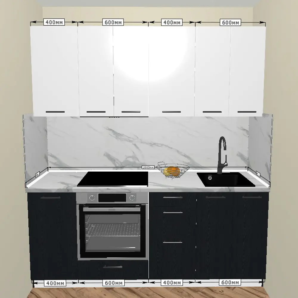 Кухонный гарнитур 200x60 см София и Канск цвет чёрный и белый KONSENSA STLM-2071361 - Вид №1