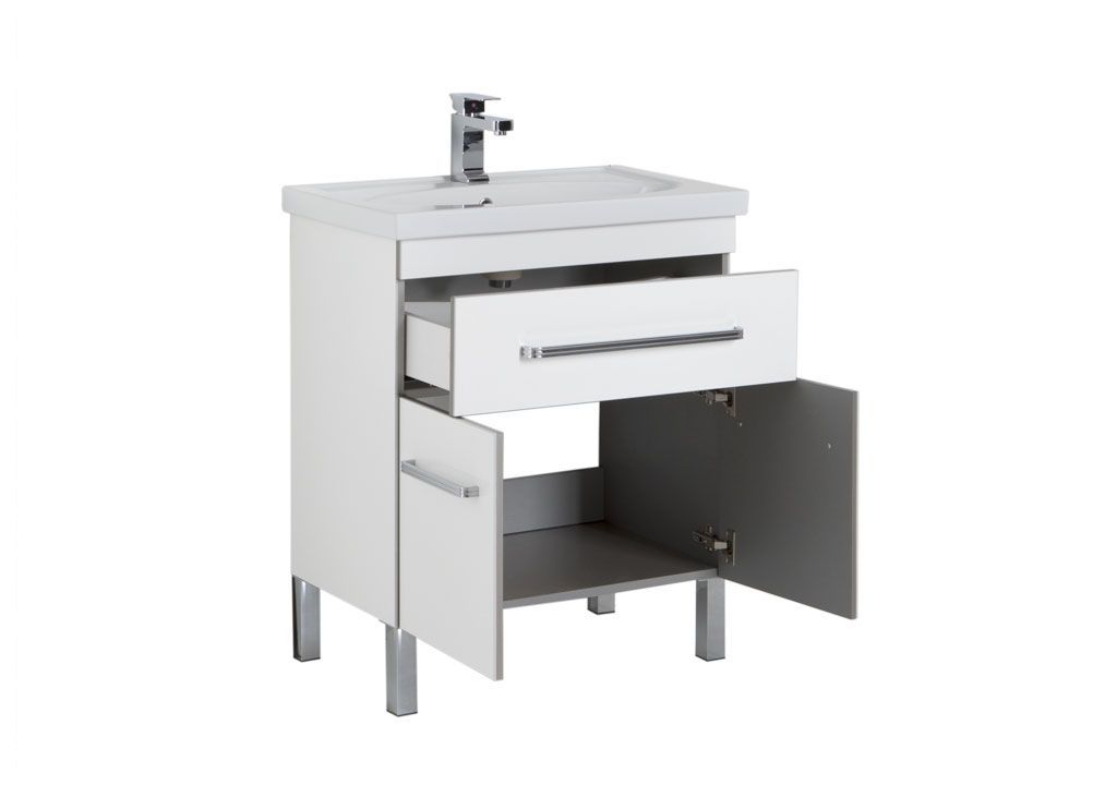 Тумба с раковиной Aquanet Сиена 70 белый (напольный 1 ящик 2 дверцы) 0018922300185343 - Вид №1