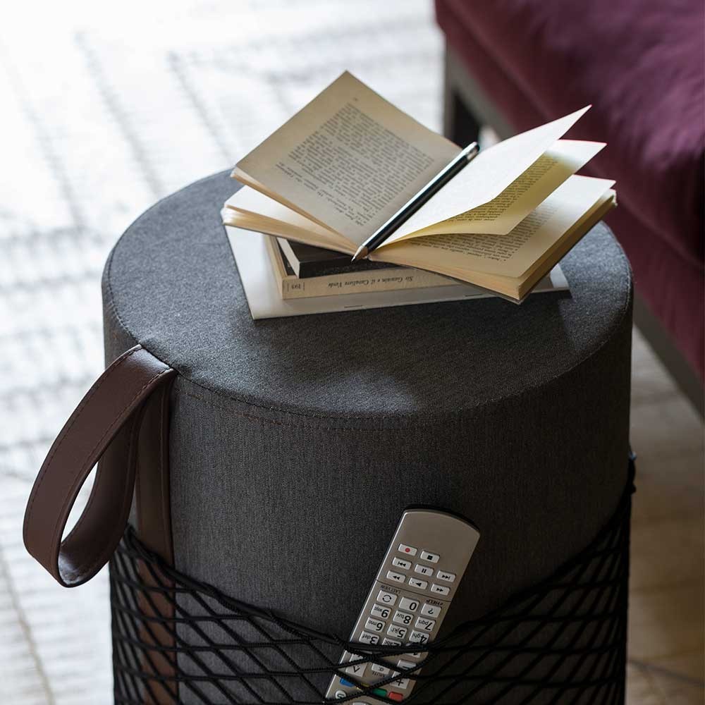 EVRLWGBMMREVER Life Design Дизайнерский табурет с ручкой - Roll Roll Базальтовый серый меланж - Коричневая ручка - Вид №11