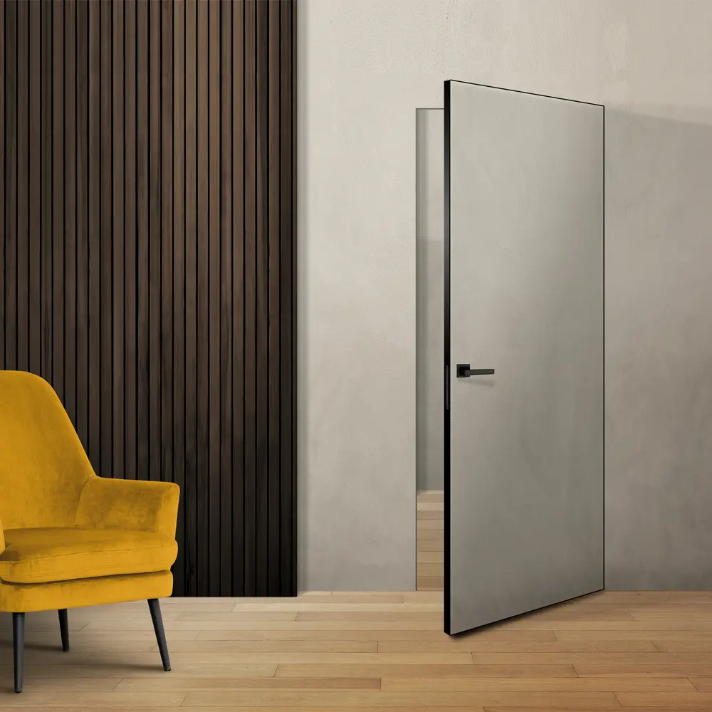 Дверь межкомнатная глухая с замком комплекте Invisible 60x230 см правая черная алюминиевая кромка цвет белый 89383094 STLM-2041324 VELLDORIS  - Вид №4