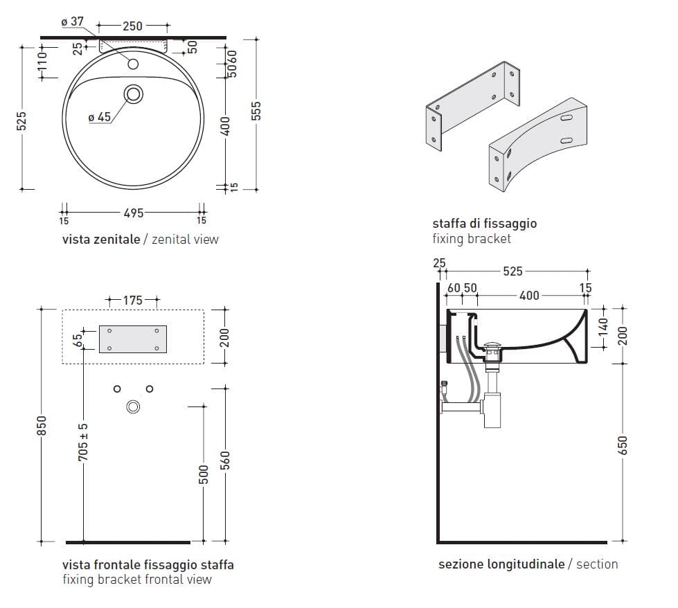 Керамический круглый одиночный подвесной умывальник Ceramica Flaminia Twin ARCH-00128381 - Вид №2