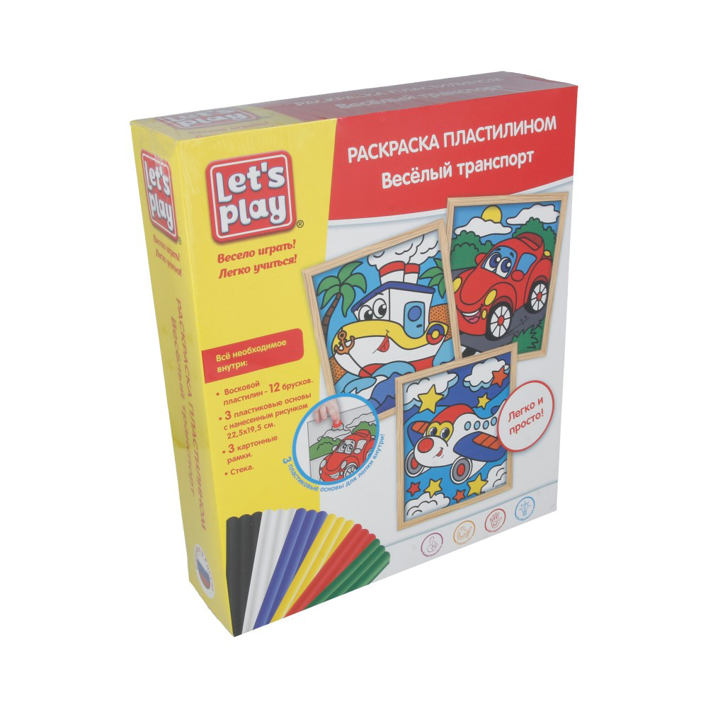 35238 Наборы с мягким пластилином № 2 22х18,5 см СК Веселый транспорт,3 пластик карт. Let`s Play 