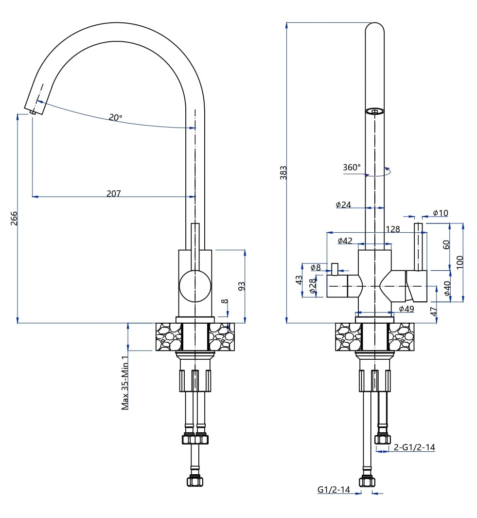 Кухонный смеситель Z-5420 песочный GranFest QUARZ - Вид №1