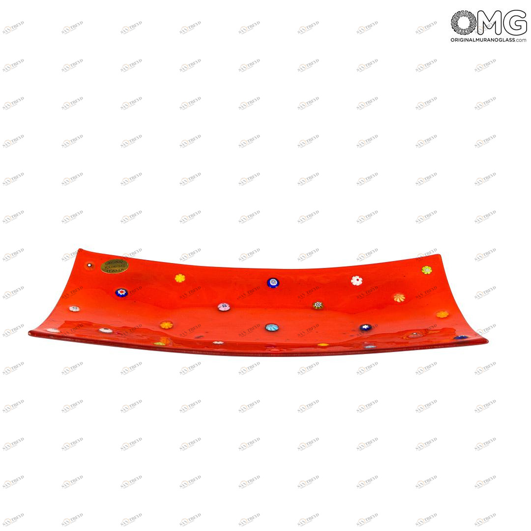 2750 ORIGINALMURANOGLASS Прямоугольное блюдце для мелочей Флай - красное - Original Murano Glass OMG 13 см 