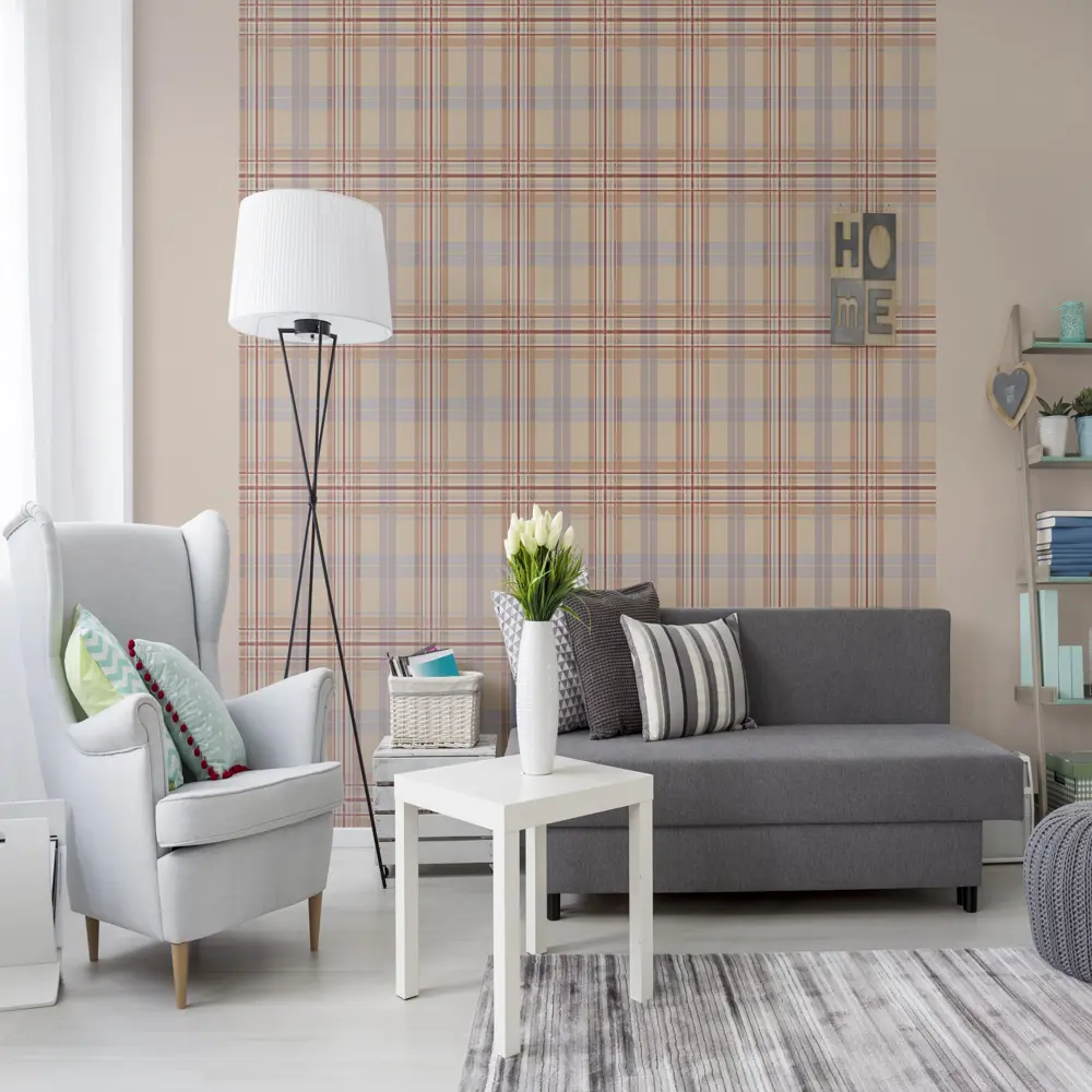 Обои флизелиновые 1.06х10 м клетка цвет бежевый ED 1095-02 EURO DECOR Эдинбург STLM-2089689 - Вид №2