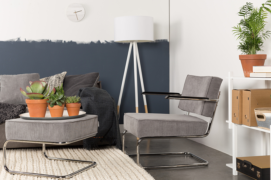 Пуф для ног Lounge Ridge Rib светло-серая Zuiver 3300022 - Вид №3