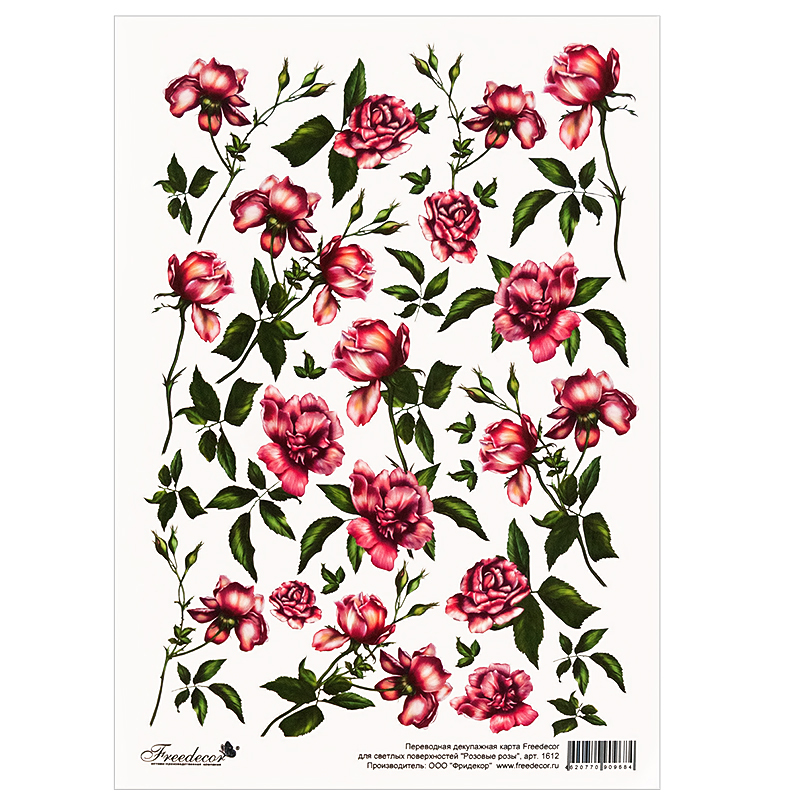 1612 Пленка для светлой поверхности с печатью Розовые розы Freedecor 