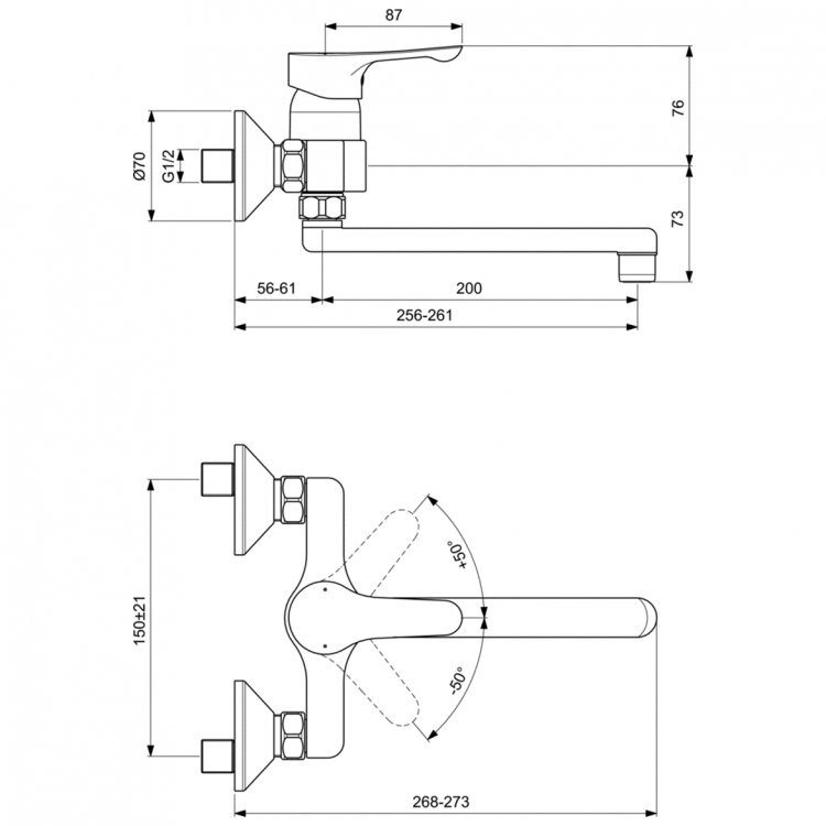 BC661AA Настенный смеситель для кухонной мойки Ideal Standard ALPHA - Вид №1