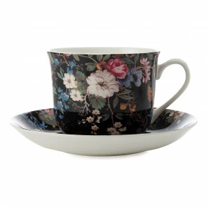 Чашка фарфоровая с блюдцем черная с цветами в подарочной упаковке большая "Полночные цветы" MAXWELL & WILLIAMS УИЛЬЯМ КИЛБУРН 00-3946858 Черный