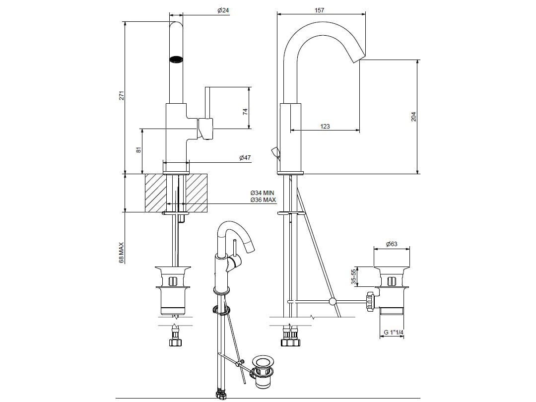 Смеситель для раковины из хромированной латуни Bugnatese K-Line ARCH-00000734 - Вид №2