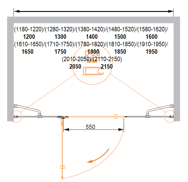 Душевая дверь в нишу CEZARES BERGAMO-W-B-13-60+60/40-P-Cr-L - Вид №2
