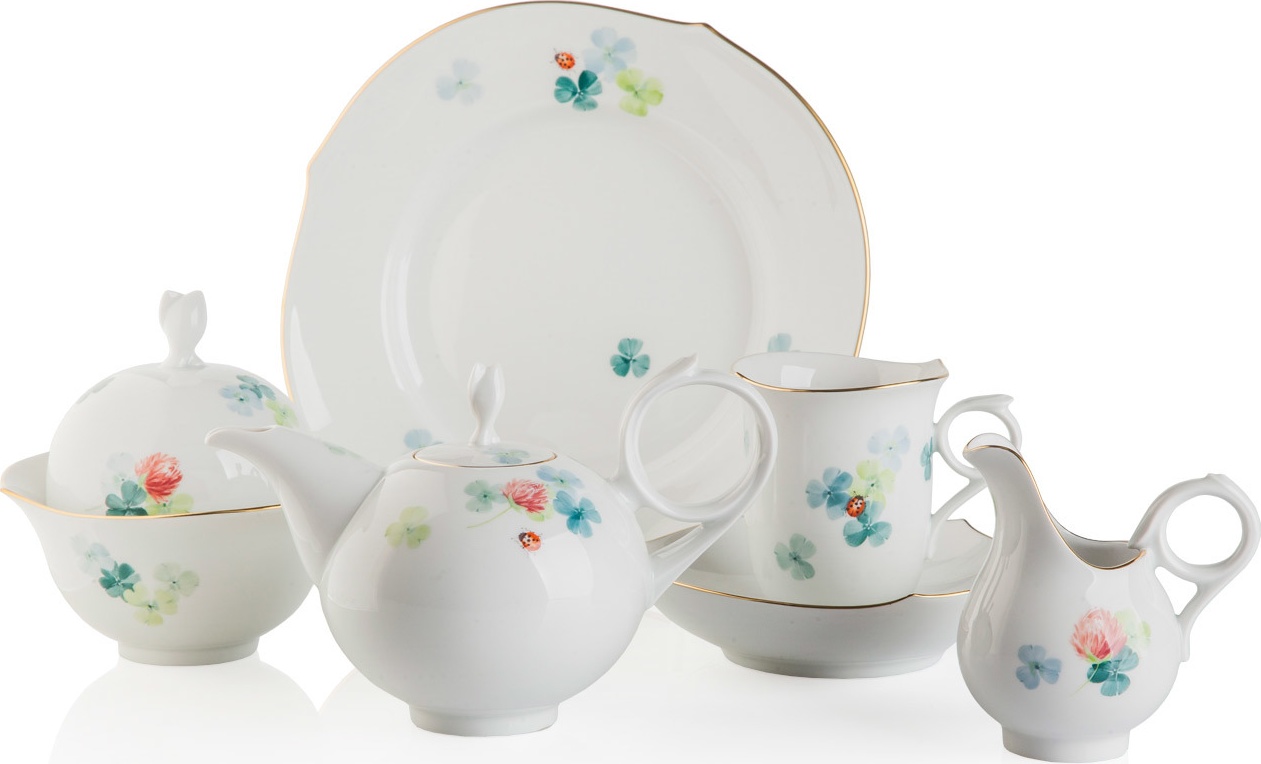 10577266 Meissen Сервиз чайный 6/20 "Игра волн, Божья коровка на клевере" Фарфор 