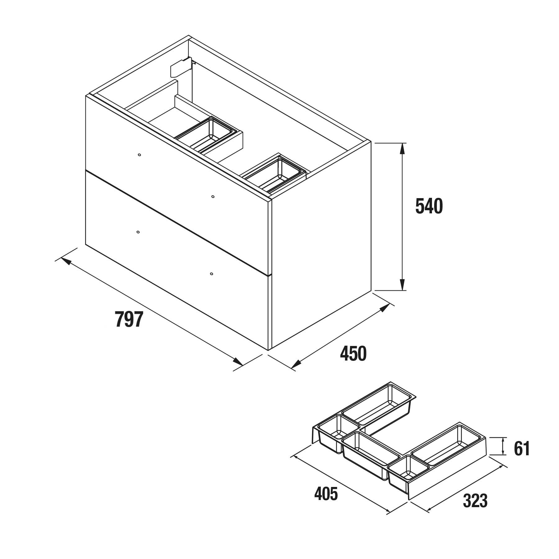 26579 SALGAR Мебель для умывальника FUSSION CHROME 800 2 ящика BAY PINE 797 x 540 x 450 мм - Вид №2