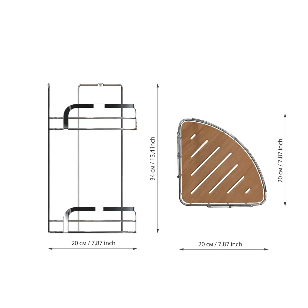 Полка для ванной угловая Wood двухъярусная цвет хром, дерево Santreyd нет STLM-2149024 - Вид №4