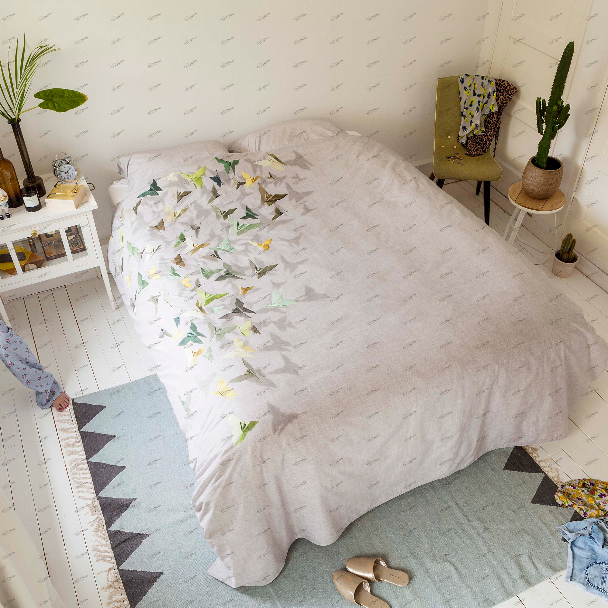 Комплект постельного белья двуспальный "Бабочки" 200х220 см SNURK  335404 Белый 