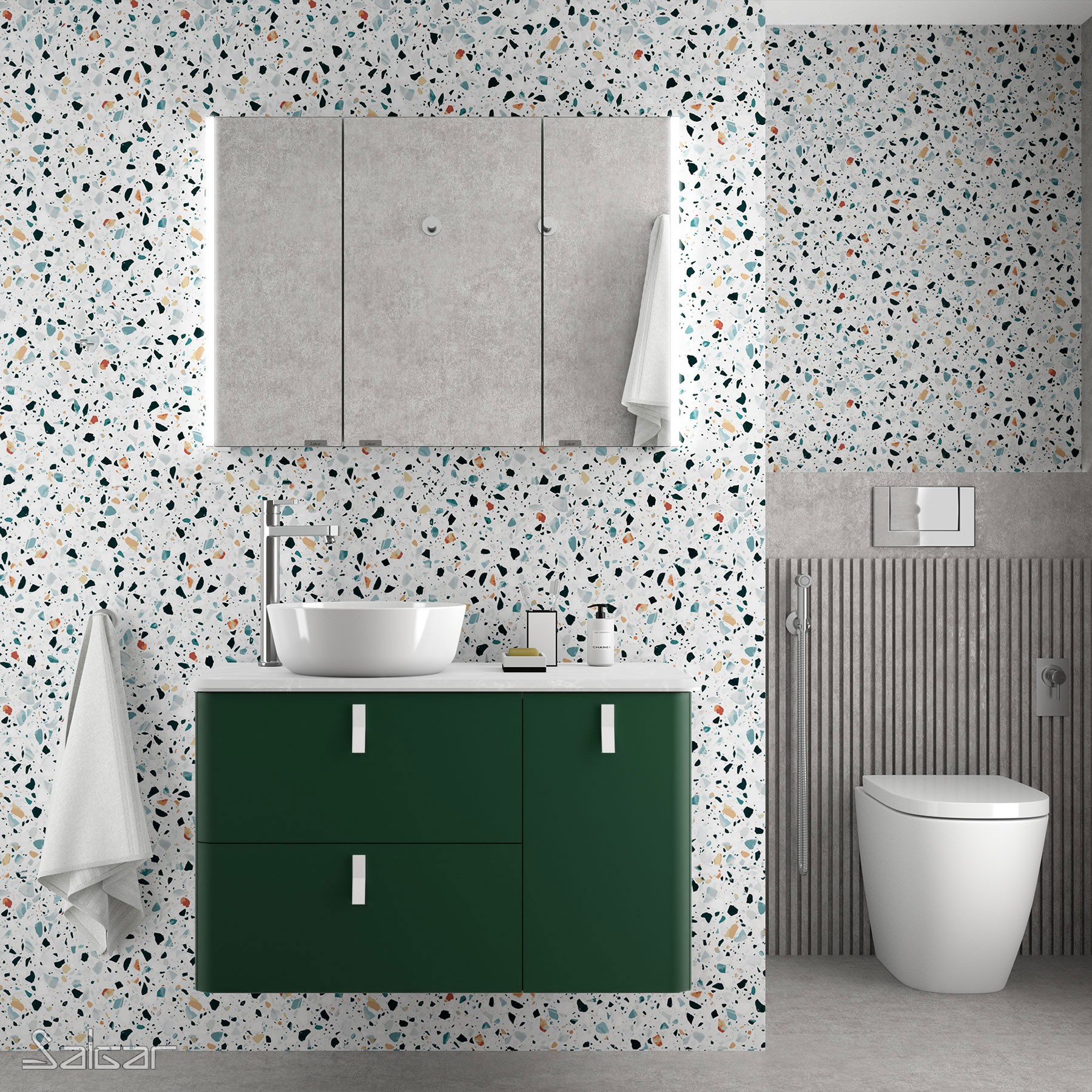 83119 SALGAR Мебель для умывальника UNIIQ 900 ROYAL GREEN правая 1 дверца и 2 ящика с мягким закрыванием 897 x 540 x 450 мм  - Вид №1