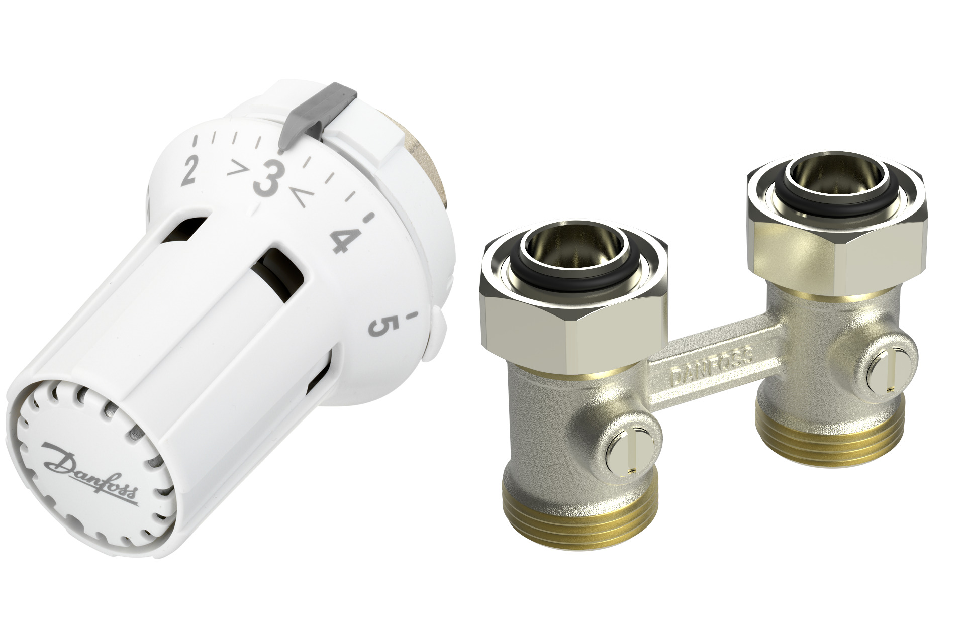 Danfoss Комплект RLV-KB/RTRW-K для радиаторов с нижним подключением (М30 х 1,5) RLV-KB 20 + RTRW-K, 3/4 Угловой 013G7235  - Вид №3