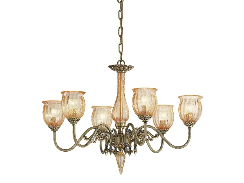 Люстра из матовой латуни с янтарным стеклом Possoni Illuminazione ARCH-00029803