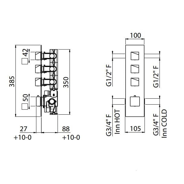 Встраиваемый термостатический смеситель для душа с пластиной CARIMALI D-SIDE ARCH-00119995 - Вид №2
